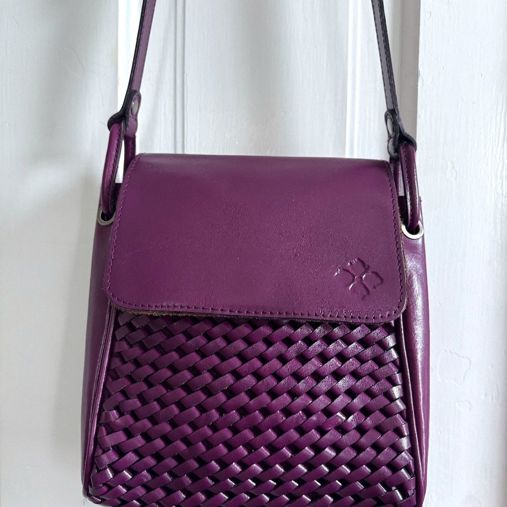 Patricia Nash Marissa Purple Woven Leather Flap Crossbody Purse